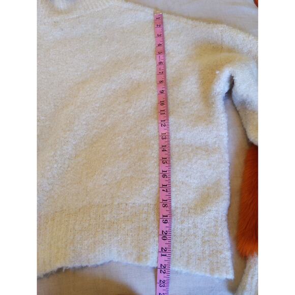 Zara Cream Fuzzy Turtleneck Sweater Colorblock Purple Orange Cuff Oversize Small - Picture 9 of 11